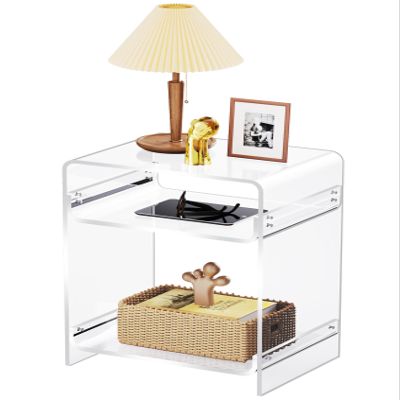 Acrylic End Table Record Player Table with Storage Shelf Clear Side Table Nightstand (15.7x19.7x11.8) (Clear)