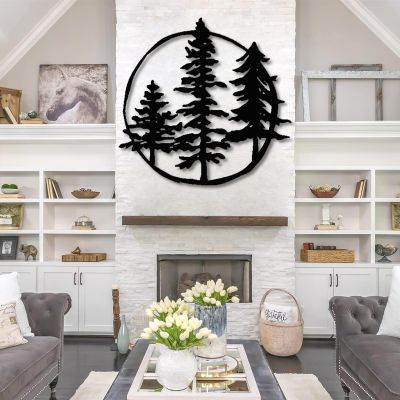 Pine Tree Metal Wall Art-Metal Pine Tree Art, Metal Minimalist Pine Wall Decor, Metal Tree Wall Art, Metal Wall Art, Nature and Forest Decor, Tree Decor Wall Hanging, Nature Lover Gift (18"x 18"| 47x47cm, Black)