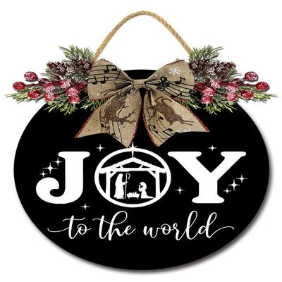 Sokomurg Christmas Hanging Sign Decorations Joy to the World Door Sign Christmas Wreath for Front Door Rustic Wooden Holiday Decor Christmas Indoor Outdoor Decorations 12"