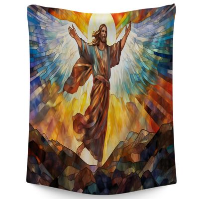 Orlco Art Jesus Angel Wing Christ Tapestry Jesus Tapestry Wall Hanging Christmas Angel Tapestries Wall Decor Jesus Stained Glass Religious Xmas Church 80x90 Inch