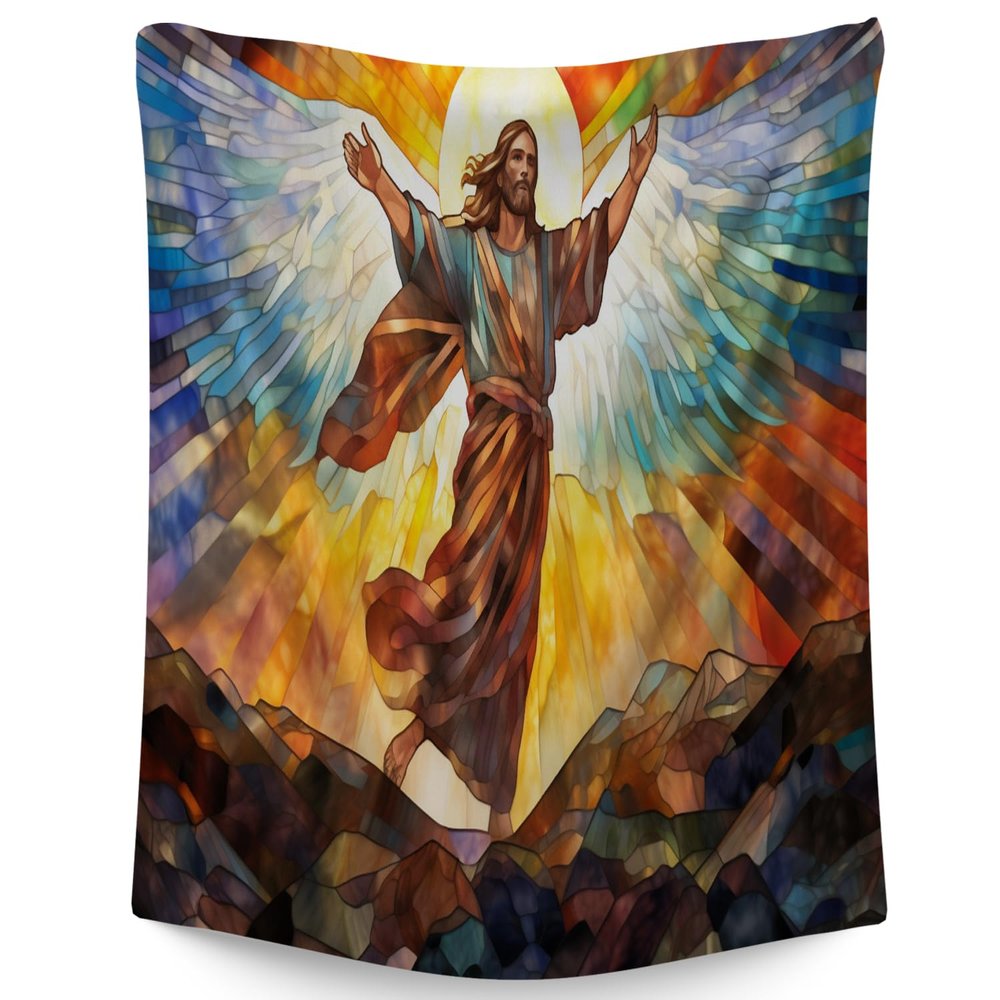 Orlco Art Jesus Angel Wing Christ Tapestry Jesus Tapestry Wall Hanging Christmas Angel Tapestries Wall Decor Jesus Stained Glass Religious Xmas Church 80x90 Inch