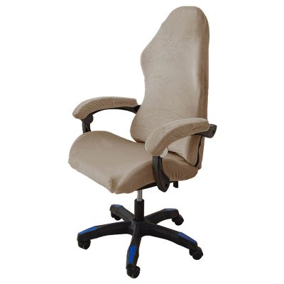 ZRCYXDW Stretch Velvet Gaming Chair Cover, Removable Computer Chair Slipcover with Armrest Covers, Washable Gaming Chair Seat Cover - Taupe - Large