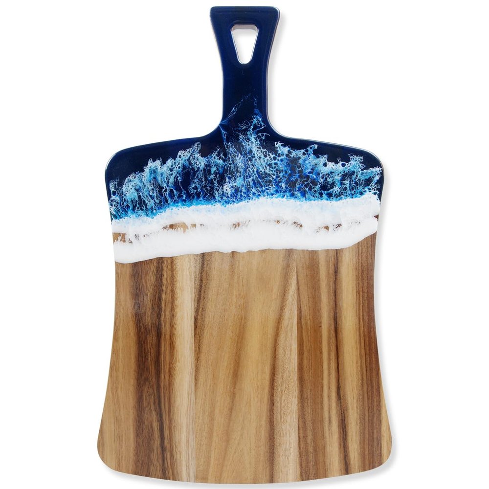 Artmujohn Sapphire Sea Cheeseboard Epoxy resin charcuterie board, Acacia wood board, epoxy resin cutting board Cheeseboard 14.2 x 8.7 inchesCheeseboard with Unique Handmade Design and Handle