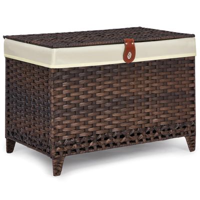 Honjourai Wicker Storage Basket with Lid,Rattan Shelf Basket with Removable Liner Bag,65L Storage Bin,Storage Trunk with Heightened Feet,Storage Container for Wardrobe,Home Organizer