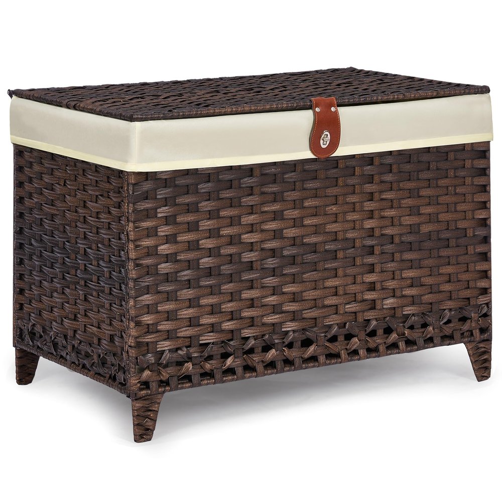 Honjourai Wicker Storage Basket with Lid,Rattan Shelf Basket with Removable Liner Bag,65L Storage Bin,Storage Trunk with Heightened Feet,Storage Container for Wardrobe,Home Organizer