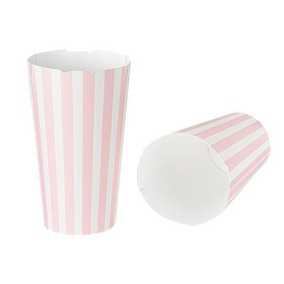 Restaurantware-Bio Tek 20 Ounce French Fry Cups, 100 Disposable French Fry Holders - With Fold-Down Cover, Tab Lock Closure, Striped Paper Cups, For Onion Rings, Chips, or Popcorn, Stackable