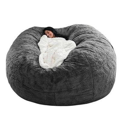 DAUTAI 7Ft Giant Comfy Bean Bag Bed, Giant Beanbag Lazy Sofa for Adult Teen, Round Fluffy Lazy Sofa for Living Room, Living Room Furniture (No Filler),Grey,5FT