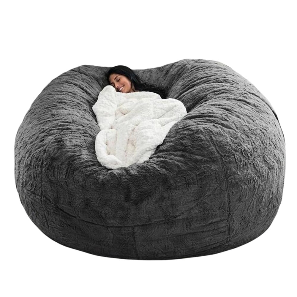 DAUTAI 7Ft Giant Comfy Bean Bag Bed, Giant Beanbag Lazy Sofa for Adult Teen, Round Fluffy Lazy Sofa for Living Room, Living Room Furniture (No Filler),Grey,5FT