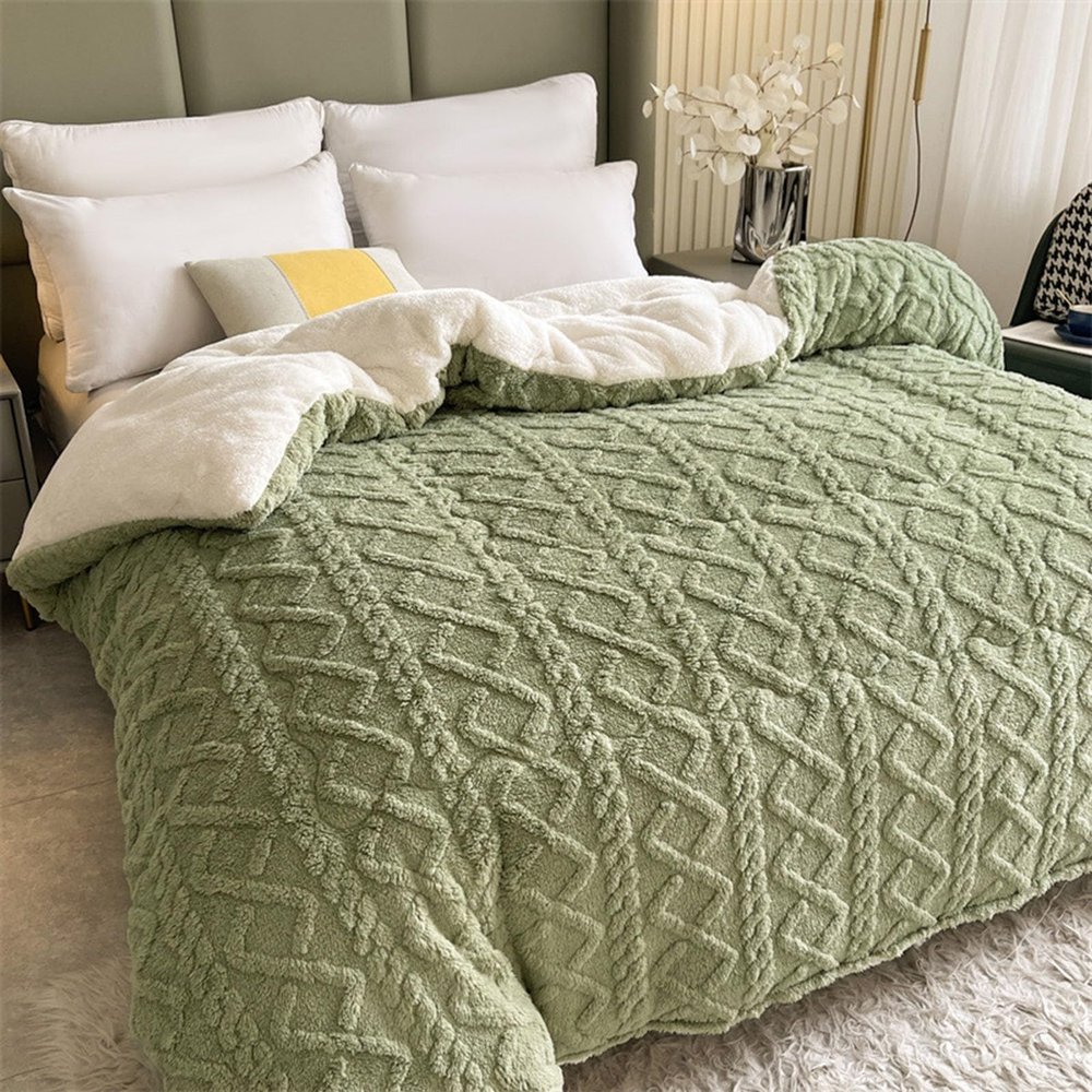 CHDGSJ Hibiscus Warm Quilt for Winter, Thickened Super Soft Comforter Jacquard Plaid Queen King Quilts Double Sided Fluffy Lamb Fleece Quilt Blanket(D,78.7 * 90.5in/5kg)
