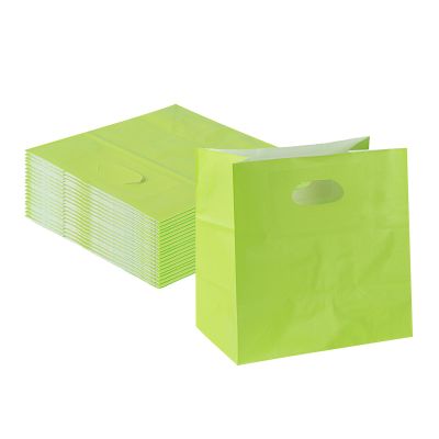 Restaurantware Paper Bags 11x7x11 Inch Pack of 100 Green Paper Take Out Bags Medium, Heavy-Duty Carriers with Handles for Lunch Packaging, Take Out, Party Favors, Shopping, Birthday Gift Bag
