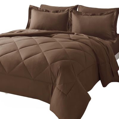 WegaLinen Brown Bed in a Bag 7 Pieces All Season Bedding Sets with Full Comforter,Flat Sheet, Fitted Sheet and Pillowcases