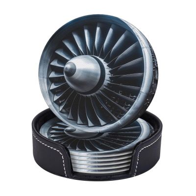 6 Pcs Jet Engine Drink Coasters with Holder Leather Coaster Coffee Cup Pad Drinking Cup Mat Set Coffee Table Drinks Coasters for Modern Home Decor,4 Inches
