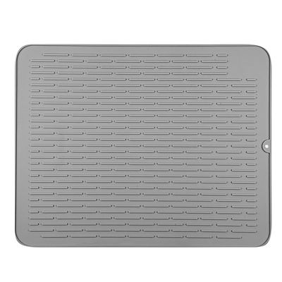 Restaurantware Comfy Grip 23 x 18 Inch Extra-Large Countertop Drying Mat 1 Food-Grade Dish Drainboard - Ribbed Design And Raised Sidewalls Waterproof Gray Silicone Draining Pad Dishwashable