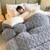 CHDGSJ Hibiscus Warm Quilt for Winter, Thickened Super Soft Comforter Jacquard Plaid Queen King Quilts Double Sided Fluffy Lamb Fleece Quilt Blanket(A,59 * 78.7in/3kg) view 1