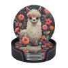 6 Pcs Cute Llama Floral Drink Coasters with Holder Leather Coaster Coffee Cup Pad Drinking Cup Mat Set Coffee Table Drinks Coasters for Modern Home Decor,4 Inches view 1