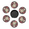6 Pcs Cute Llama Floral Drink Coasters with Holder Leather Coaster Coffee Cup Pad Drinking Cup Mat Set Coffee Table Drinks Coasters for Modern Home Decor,4 Inches view 2