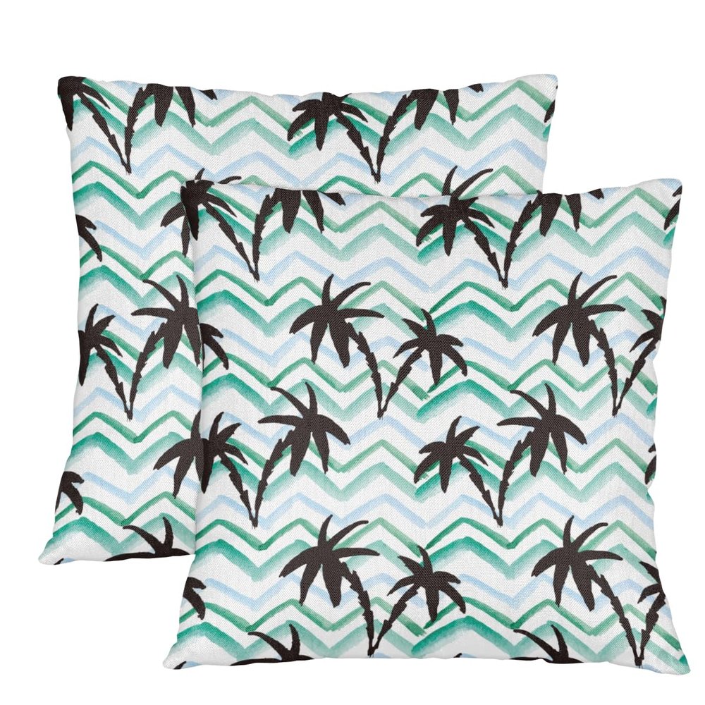 bisibuy Tree Palm Waves Throw Pillow Covers 18x18 Inch for Living Room Couch Bed Sofa Square Cushion Case Turquoise Black Throw Pillow Cover Farmhouse Boho Home Decor