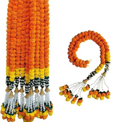 Artificial Marigold Flower Garland with Lilliy Hangings and Bell for Christmas Decor Wedding,Haldi,Mahndi Decoration Diwali Decor (Lot of 40 Strings)