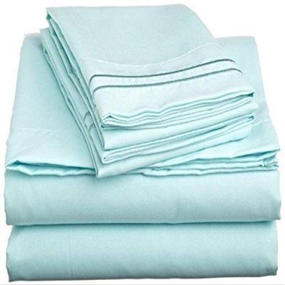 400 Thread Count Luxury California King Size, Sheet Set (4 Pc Set) 100% Egyptian Cotton Premium Long Staple Fits 21 Inch Deep Pocket Color Aqua Blue Solid Pattern