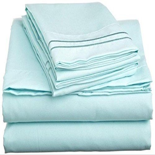 400 Thread Count Luxury California King Size, Sheet Set (4 Pc Set) 100% Egyptian Cotton Premium Long Staple Fits 21 Inch Deep Pocket Color Aqua Blue Solid Pattern