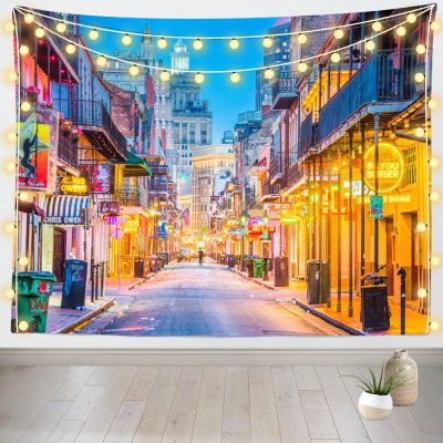 Loccor 60''x50'' New Orleans Bourbon Street Tapestry Wall Hanging Mardi Gras New Orleans Nightlife Street Pubs and Bars with Neon Lights Background for Party Birthday Decorations Adults Bedroom Decor