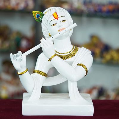 Dosti Craft Marble Handmade Flute Krishna for Home Dcor Handcrafted Showpiece for Table Dcor Temple Dcor H6