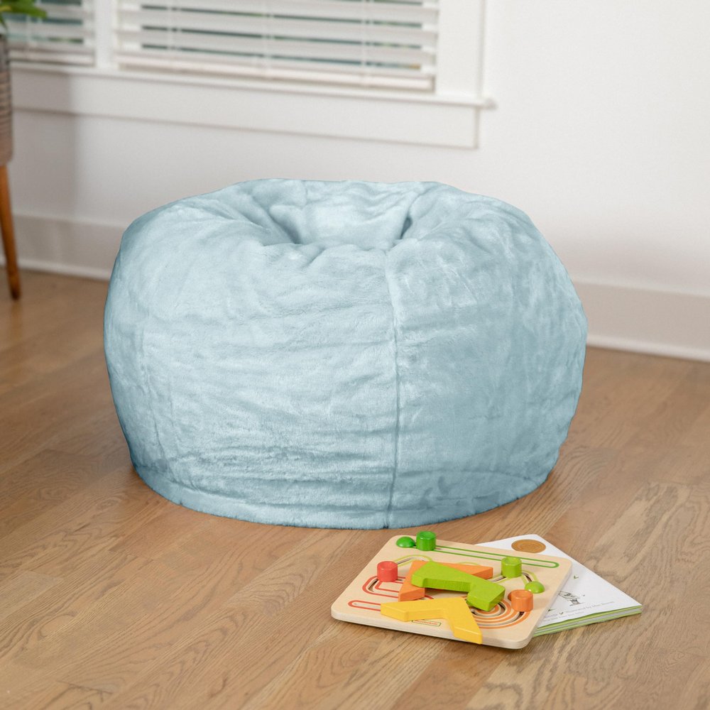 BizChair Small Teal Furry Bean Bag Chair for Kids and Teens