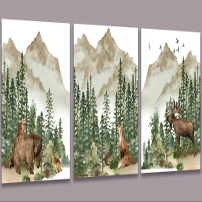 3 PCS Inspirational Wall Art Nursery Decor Christian Mountain Animals Wall Decor Unframed Positive Spiritual Religious Posters Prints Paintings Artwork for Home Boys Room Living Room Bedroom 8x10 In