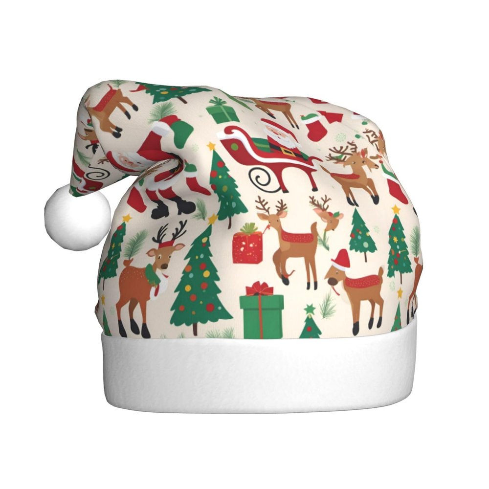 ViLLeX Christmas Hat Plush Santa Hats Classic Style Xmas Santa Hat For Adults Unisex Cute Christmas Tree Prints