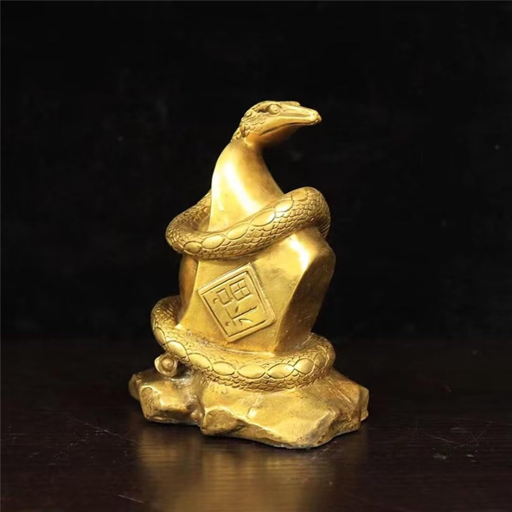 burid Pure Copper Snake Statue Chinese Feng Shui Zodiac Snake Figurine Decor Collectible Wealth Sculpture Gold Gifts Good Luck