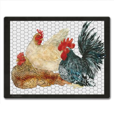 CounterArt Whimsical Roosters 3mm Tempered Glass Cutting Board 10 x 8 Charcuterie Board Cheese Board Bar Board Dishwasher Safe