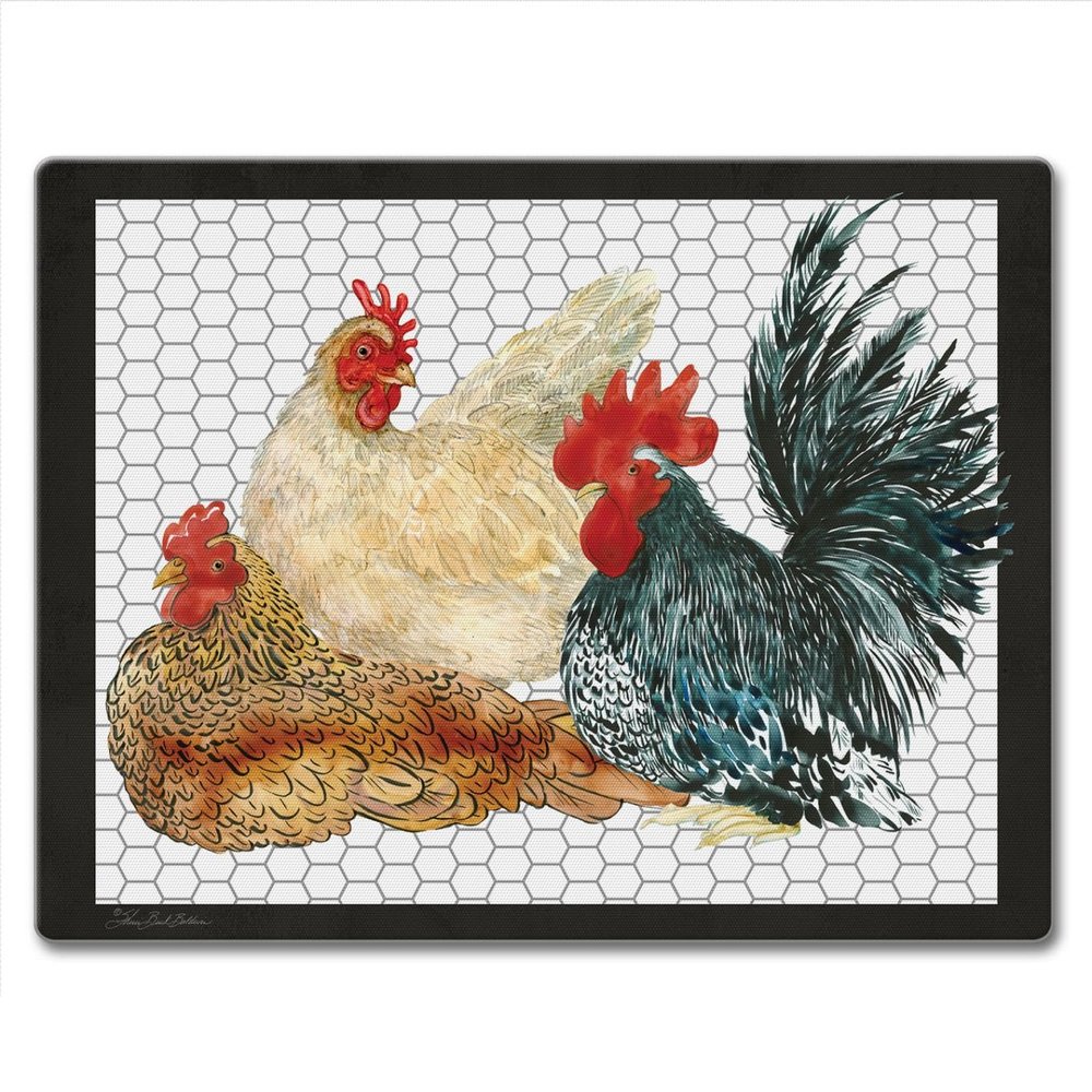 CounterArt Whimsical Roosters 3mm Tempered Glass Cutting Board 10 x 8 Charcuterie Board Cheese Board Bar Board Dishwasher Safe