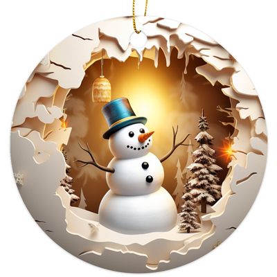 3D Break Through Snowman Christmas Ornament - Christmas Oranment - Xmas Tree Decoration - Fun 2023 Christmas Ornament - 3" Round PVC Ornament - Printed in USA AAO142