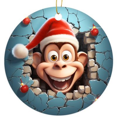 3D Break Through Monkey Christmas Ornament - Christmas Oranment - Xmas Tree Decoration - Fun 2023 Christmas Ornament - 3" Round PVC Ornament - Printed in USA AAO234