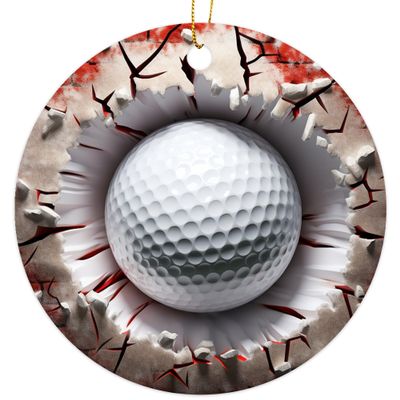 3D Break Through Golf Ball Golfer Christmas Ornament - Christmas Oranment - Xmas Tree Decoration - Fun 2023 Christmas Ornament - 3" Round PVC Ornament - Printed in USA AAO154