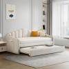 KINFFICT Twin Size Daybed with Trundle, Velvet Day Bed Frame with 2 USB Charging Ports, No Box Spring Needed, Modern Upholstered Sofa Bed with Roll-Out Trundle for Bedroom, Living Room, Guest Room view 1