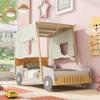 P PURLOVE Twin Car Bed, Car-Shaped Plattform Bed with Pillow, Ceiling Cloth and LED, Wood Plattform Bed Frame for Boy, Girl, Teenager, No Box Spring Needed (Natural) view 1