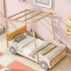 P PURLOVE Twin Car Bed, Car-Shaped Plattform Bed with Pillow, Ceiling Cloth and LED, Wood Plattform Bed Frame for Boy, Girl, Teenager, No Box Spring Needed (Natural) view 3