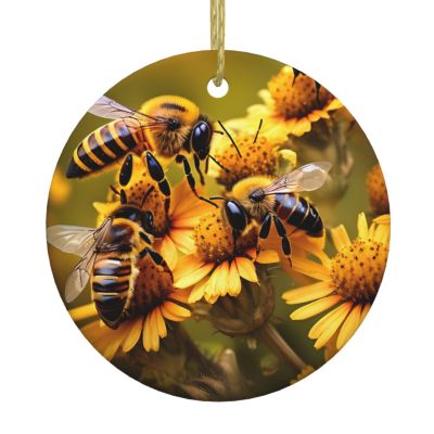 Christmas Ornaments,Ceramic Christmas Tree Hanging Ornaments,Ceramic Pendants for Home & Shop Decoration Rural Honey Bees Flowers
