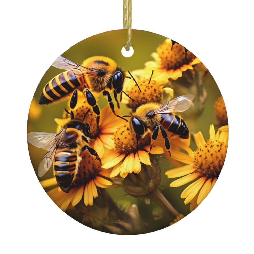 Christmas Ornaments,Ceramic Christmas Tree Hanging Ornaments,Ceramic Pendants for Home & Shop Decoration Rural Honey Bees Flowers