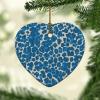 Merry Christmas Ornaments,Cheetah Leopard Print Animal Blue and Light Brown Flat Heart Shape Ceramic Ornament for Xmas Tree Hanging Decorations Xmas Keepsake Souvenir Gifts for New Year Holiday view 1