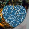 Merry Christmas Ornaments,Cheetah Leopard Print Animal Blue and Light Brown Flat Heart Shape Ceramic Ornament for Xmas Tree Hanging Decorations Xmas Keepsake Souvenir Gifts for New Year Holiday view 2