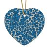 Merry Christmas Ornaments,Cheetah Leopard Print Animal Blue and Light Brown Flat Heart Shape Ceramic Ornament for Xmas Tree Hanging Decorations Xmas Keepsake Souvenir Gifts for New Year Holiday view 3