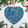 Merry Christmas Ornaments,Cheetah Leopard Print Animal Blue and Light Brown Flat Heart Shape Ceramic Ornament for Xmas Tree Hanging Decorations Xmas Keepsake Souvenir Gifts for New Year Holiday view 4