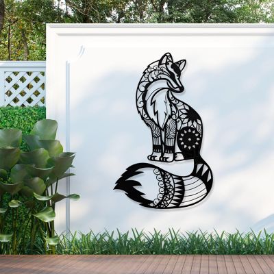 Metal Fox Wall Art, Mandala Fox Metal Wall Art, Fox Wall Decor, Metal Wild Animals Wall Decor, Fox Wall Hanging, Farmhouse Decor, Metal Wall Art, Home Living Room Decor, Wildlife Lover Gift (30"x19" | 76x48cm, Black)