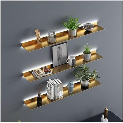 Floating Wall Shelves with LED Lights, Floating Wall Display Shelves, Lighted Display Stand for Entrance Bar Countertop Living Room Bathroom,60x20x6CM