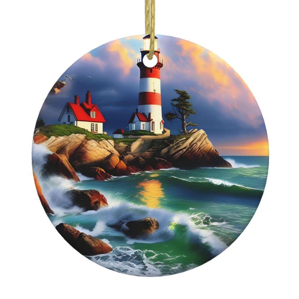 Christmas Ornaments,Ceramic Christmas Tree Hanging Ornaments,Ceramic Pendants for Home & Shop Decoration Lighthouse Diamond Painting