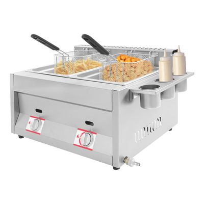 Commercial Deep Fryer with Basket, 2 Basket 403 Stainless Steel Countertop Deep Fryer, Double Steel Plate With Temperature Limiter,Double Tank Gas Fryer Heating Quickly And Evenly For Home Kitchens