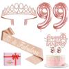 99th Birthday Decorations for Women with 99th Birthday Sash and Tiara, Cake Topper and Candles, Number Balloons, 99 Year Old Gifts for Women view 1