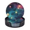 6 Pcs Magic Space Drink Coasters with Holder Leather Coaster Coffee Cup Pad Drinking Cup Mat Set Coffee Table Drinks Coasters for Modern Home Decor,4 Inches view 1